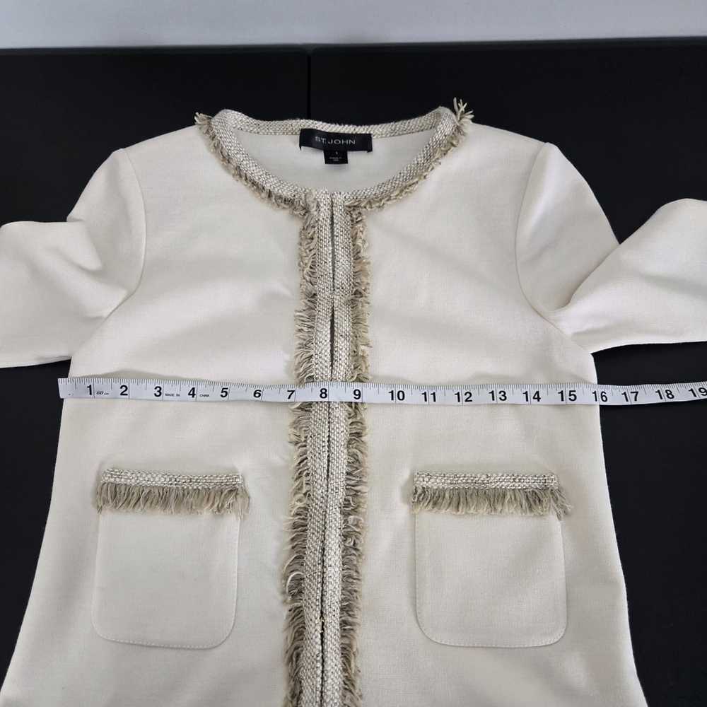 St John Womens Fringe Santana Knit Jacket Size 2 Cream Wool Old Money Preppy - Picture 7 of 9